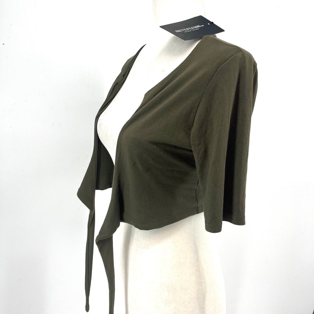 Pretty Little‎ Thing 4 Women's Khaki Jersey Front Tie Crop Top NWT - Picture 8 of 8